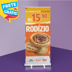 Eco Roll-Up COMPLETO Alumínio 2.0m x 80cm 4x0 Tecido ECO Sintético Completo | Ambiente Interno FRETE GRÁTIS NAS COMPRAS ACIMA DE 100,00, CONSULTE AS REGIÕES.